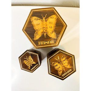 Vintage Bamboo Butterfly Nesting Tiki Boxes Hawaii Souvenier